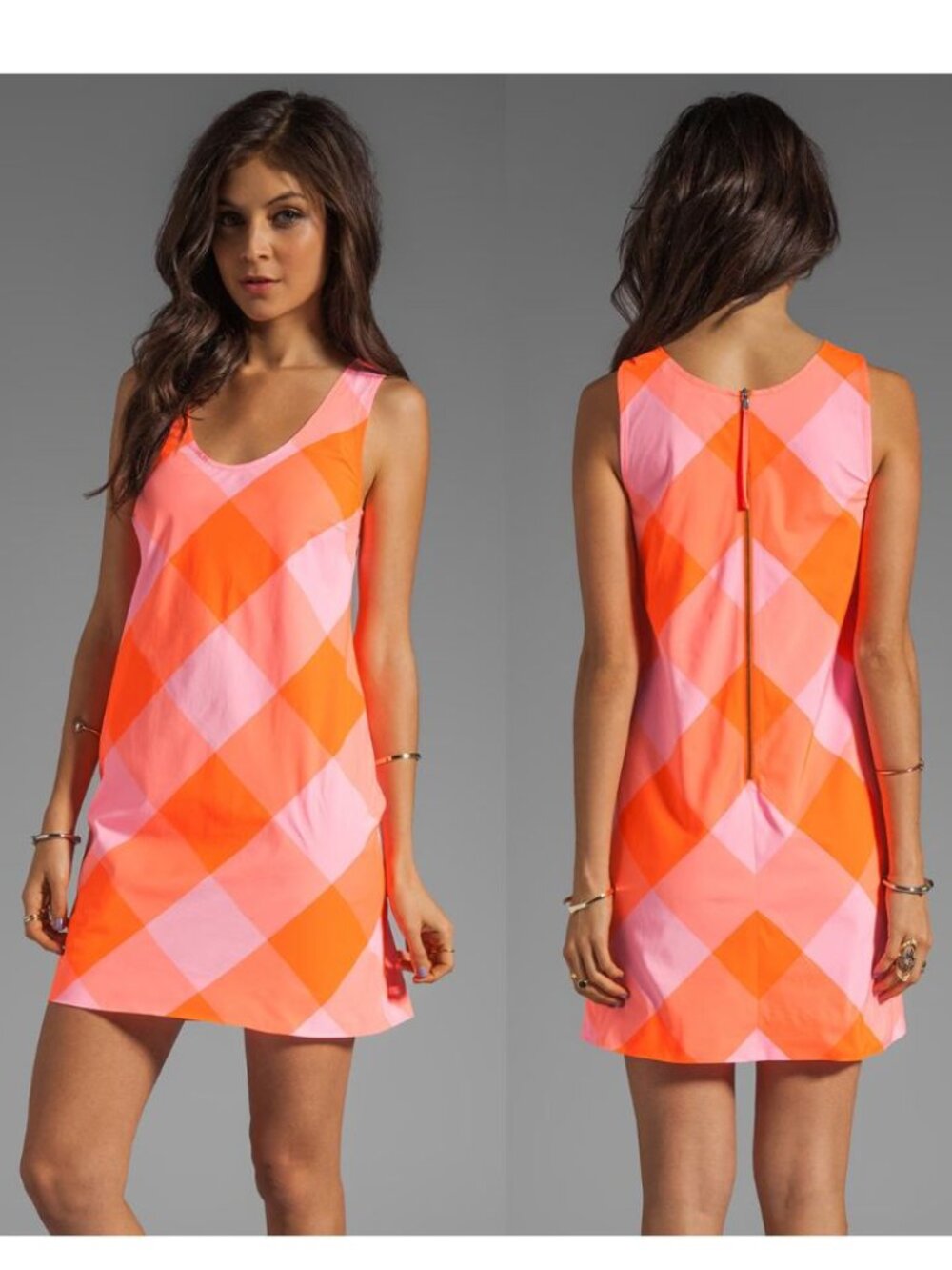 Marc by Marc Jacobs - Stacey Check Dress Shift | Size 8 | Shocking Orange Pink - Picture 2 of 11